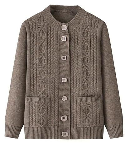 Cardigan Tricoté pour Personnes Âgées, Col Rond, Torsadé, Épais, Ouvert sur Le Devant, Vêtement De Grand-Mère, Manteau, Haut Décontracté pour Vieille Dame, Pull d'automne