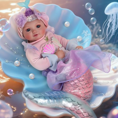 BABESIDE Poupée Bébé Sirène Fille 35 cm Corps Doux