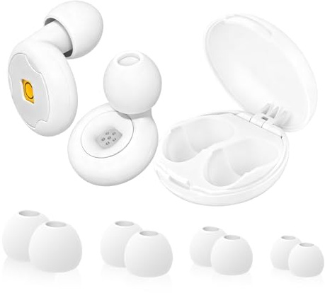 Tappi Orecchie Dormire, Tappi per Orecchie Antirumore,Elasticizzato Riutilizzabile, Protezione dell’Udito per Sonno Profondo, Uso Prolungato in Ufficio, Viaggi Aerei e Studio (Bianco)