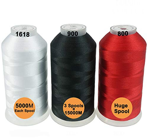 New brothread Set of 3 Basic Colors-1 Polyester Machine Embroidery Thread Huge Spool 5000M for All Embroidery Machines