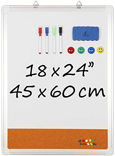 White Board with Cork Board 18x24 in, Combo Dry Erase Board for Wall