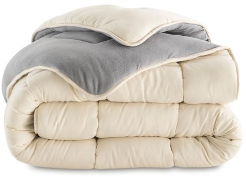 IDMarket - Couette 220x240 cm Zoe Polaire biface Gris et crème 400 GR
