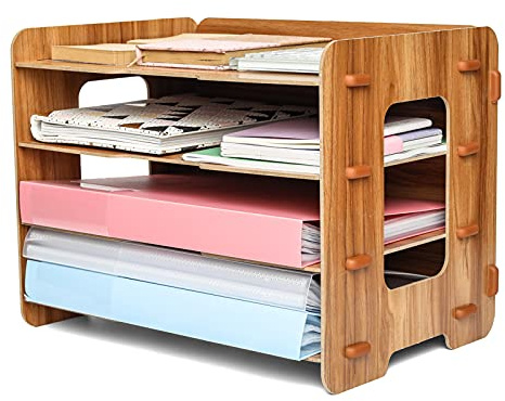 Exerz Portadocumenti In Legno A 4 Livelli Per Scrivania, Forniture Per Ufficio, Portadocumenti, Compiti, Scuola, Quaderni, Lettere E Riviste, Cancelleria, Decorazioni Creative Fai Da Te (Legno)