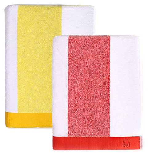 UNITED COLORS OF BENETTON. Set mit 2 Strandtüchern, 90 x 160 cm, 450 g/m², Terry, 100 Baumwolle, Benetton, Gelb + Rot, 90 x 160 c/u