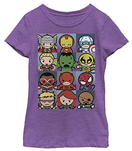 Marvel Girl's Little, Big Kawaii Boxes T-Shirt, Purple Berry, XL