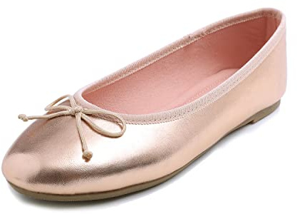 Feversole Women's Macaroon Colorful,Cojín de Espuma con Memoria Colorida Macaron para Mujer, diseño Plano de Charol Oro Rosa Patente EU 39