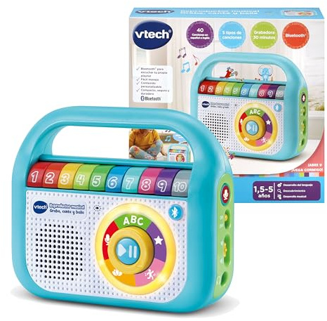 VTech-Baby Reproductor Musical Graba Canta y Baila, Radio Infantil con Bluetooth, Grabadora, Juguete para niños +1.5 años, Versión ESP