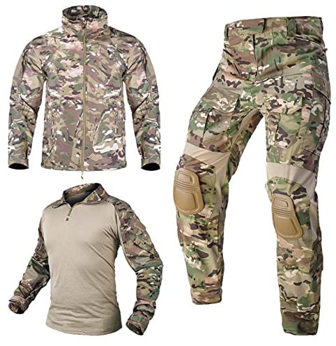 Taktisk jacka militäruniform jaktkläder, militär paintballkläder män stridsdräkter skjortbyxor med dyna, Acu Airsoft taktisk uniform. (CP, 5XL)