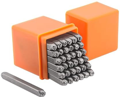 Yuhtech 37 Stück Zahlen und Buchstaben Punch Set, 3mm Schlagbuchstaben Set, Leder Prägestempel, Alphabet A-Z, Nummer 0-9, Stanzwerkzeug Metall, zum Prägen von Metall, Leder, Holz