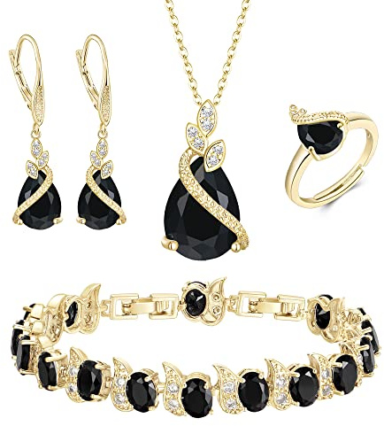 Clearine Juegos de Joyas de Mujer Lágrima de Circonio Cúbico Collar de Leverback Pendientes de Tenis Pulsera Ajustable Anillo de Regalo para el Día de la Madre/Aniversario/San Valentín/Navidad