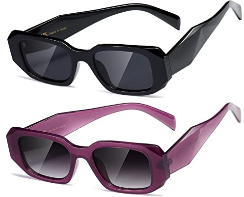 kimorn Rettangolo Trend Sunclasses per le Donne Uomini Trend Retro Trend Occhiali da Sole 90's Vintage Square Frame (Nero+Lente grigio sfumato della cornice viola)