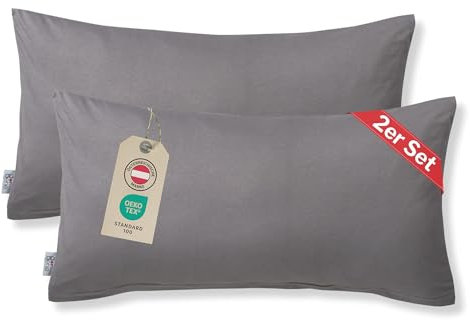 DarBene Kissenbezug 40 x 80 cm (2er Set Kissenbezüge Jersey) - 100% Baumwolle mit YKK-Reißverschluss, weicher Kopfkissenbezug 40x80, Kissenhülle 40x80, Oeko-TEX, Polsterbezug, Anthrazit