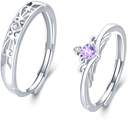 Paar Ringe Set 925 Sterling Silber Verlobungsringe Paar Verstellbare Offene Ring für Verlobungsringe Paar Fingerring Matching Rings Jubiläum Valentinstag für Damen Herren (Blau+Weiß)