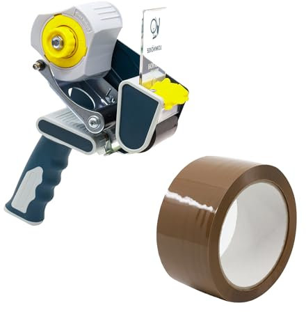 Kleberino Profi Paketbandabroller + 6 Rollen Paketklebeband braun | Leise abrollend | für Umzug,Verpacken | 50mm x 66m (6, Braun + Abroller)