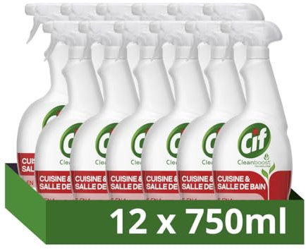 CIF - Spray nettoyant Multi-usages 5 en 1 - Technologie Cleanboost - dégraisse & détartre - assainit et fait briller (lot prOMO de 12x750ml)