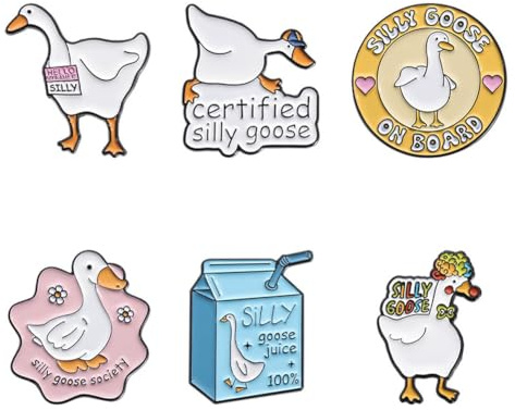 6Pcs Cute Goose Letter Lapel Pin Funny Words Animal Enamel Pin Set Duck Juice Box Brooches Badge Clothes Backpack Decoration For Kids Men Women