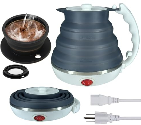 DOFQQG Travel Electric Kettle Small, Collpasible Electric Kettle, Portable Tea Kettle + Paperless Collapsible Pour Over Coffee Dripper, Travel Pour Over Coffee Maker Camping Single Cup (Black)