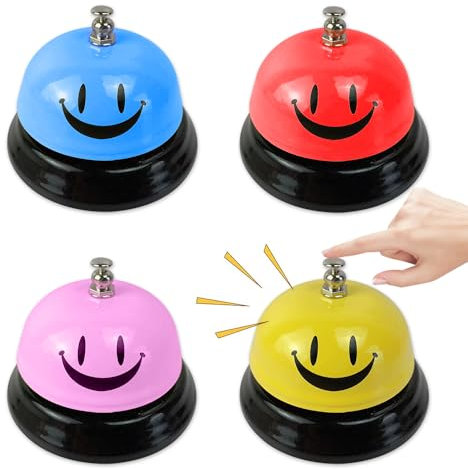 Udbrud Tischglocke, 4 Stück Rufglocke Rezeptionsklingel Handglocke mit Lächelmuster Anruf Bell Service Glocke Klingel für Restaurant Küche Hotel Bars Service Haustier