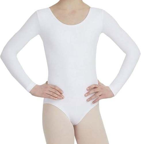 COSHAL® Leotard Girls Long Sleeve Gymnastics Leotard Ballet Leotard's Dance Tops Bodysuit Leotards Dancing Ballet Athletic for Girls One Piece Unitards Jumpsuit White 11-12 Yrs F/S