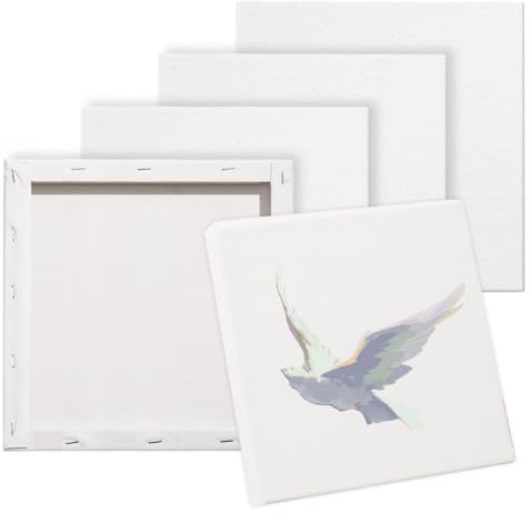 4 Stück Leinwände zum Bemalen 20x20 cm - 100% Baumwoll Leinwand Malen Feine Textur Undurchlässig, Säurefreies Leinwand Set für Acryl, Aquarell, ölfarbe, Marker, Gouache, Stift und Bleistiftzeichnung