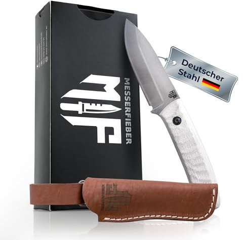 Messerfieber® Outdoormesser Waschbärklinge [Mit Stonewash-Finish & T10-Griff] – inkl. Lederscheide – Outdoor Messer für Bushcraft & Abenteuer – Survival Messer (Handgefertigt & Korrosionsbeständig)