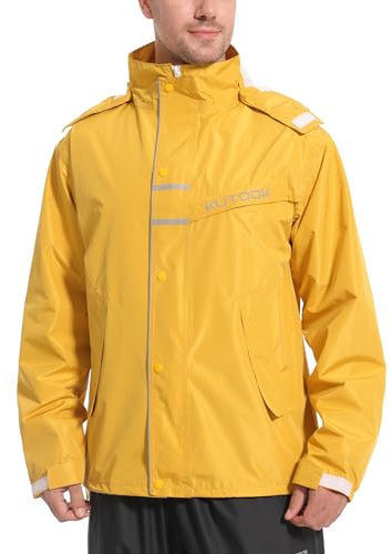 KUTOOK Giacca Impermeabile Uomo Giacca da Pioggia con Cappuccio Stacabile Giacche Moto Pioggia Giacca Ciclismo Antivento Catarifrangente Traspirante per Trekking Corsa e Vita Quotidiana