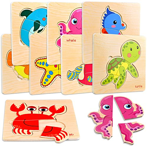 Faburo Wooden Toddler Puzzles - 8 Pack Jigsaw Puzzles for 1-3 Year Old Boys & Girls, Educational Toys for Brain Development, Birthday Gift for Preschool Learning