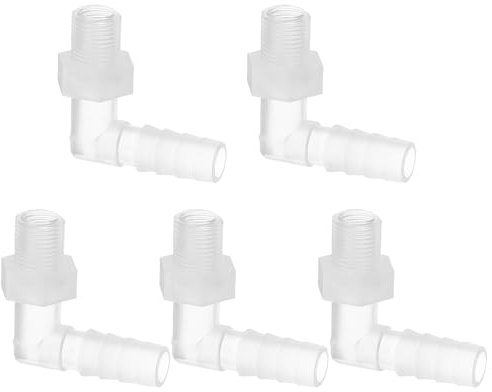 PATIKIL Raccordo a Gomito a L per Tubo Barb da 1/8 G x 5/16, 5 Pz Connettore a Tubo Barbato in Plastica Giunto Flessibili Connettore Tubo Acquario per Gas Carburante Liquido Aria