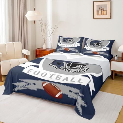 Erosebridal Sheet Set Boys Football Sports Room Decor Queen Size 4 Pieces Gridiron Seasonal Bed Sheets Set, Western Cowboys Sports Game Sheets, Rugby Bedroom Collection