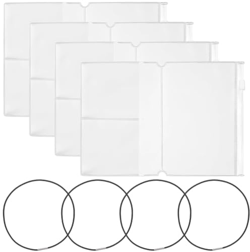 CRASPIRE Kit di Accessori per Diario di Viaggio da 8 Pezzo con 4 Elastici in Nylon per Diario di Viaggio 4 Tasche Trasparenti in PVC per Documenti Formato Passaporto Organizer Rettangolari