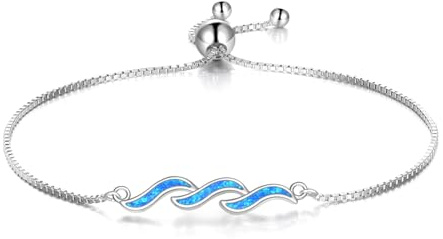 URONE Collana a onde in argento Sterling 925, con opale blu, con onde dell'oceano, oceano, mare, spiaggia, gioielli regalo per le donne