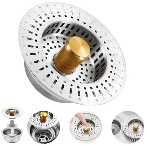KWJEIULSOQ Abflusssieb, Stöpsel für Spülbecken für Küchenspüle 76-81mm, Tiefe> 40mm, 3 in 1 Abflusssieb aus Edelstahl, Pop-Up Sieb für Spülbecken
