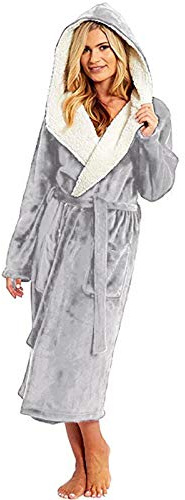 Generisch Peignoir de bain femme en tissu éponge avec capuche - Peignoir de sauna moelleux en polaire - Peignoir du matin absorbant - Vêtement de nuit long et confortable - Robe à manches longues