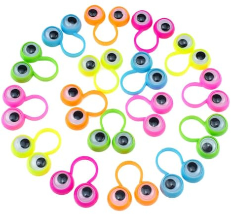 ZUNOXAZ Anneaux Doigt en Plastique Léger Yeux Mobiles, Lot de 30 Pièces, Interactif pour Garçon et Filles, Présent Fête, Éducatif Stimulant Créativité et Motricité Fine