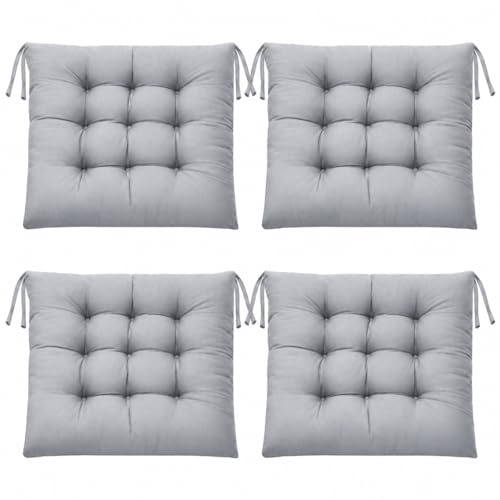 Qnbonrich 4er Set Stuhlkissen mit Bändern, Bequemes Sitzkissen 40 * 40cm, Superior Interieur Sitzkissen, Sitzkissen Gartenstuhl, für Indoor & Outdoor, Balkon, Garten, Terrasse & Esszimmer(Grau)