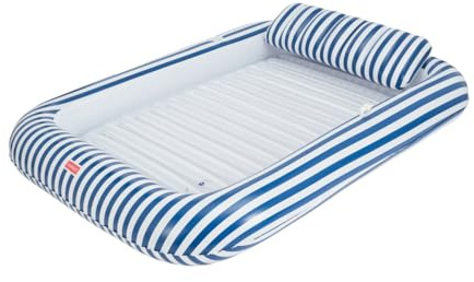 FLAMINGUEO - Colchoneta Piscina - Tanning Pool Tumbona Hinchable con Aspersor - Posavasos Incluido - PVC Resistente - Tamaño Extra Grande - Almohada Desmontable
