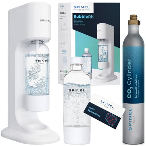 Spinel Soda BubbleOn gazéificateur d'eau gazeuse – Kit de démarrage avec cartouche de CO2, bouteille 1 l sans BPA – Blanc – Réglage du niveau de carbonatation jusqu'à 60 l