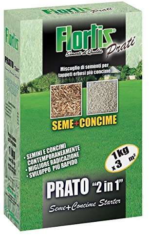Flortis 4356180 Prato Starter 2 in 1, 1000 g, Seme e Concime, 7.6x19x30.3 cm