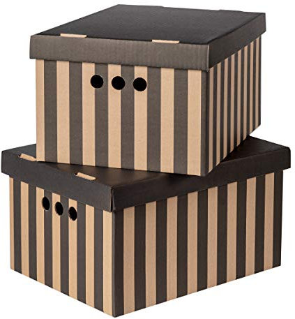SOFTILLO Pack of 2 Decorative Storage Boxes Home Office Bedroom Wardrobe Organiser Archive Boxes with Lids - Multi-Use General Storage - Stylish Set - XLarge Black Stripes