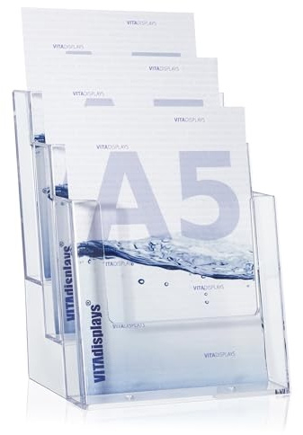 2 soportes para prospectos taymar con 3 compartimentos para prospectos/folletos en formato DIN A5, expositor para folletos de sobremesa