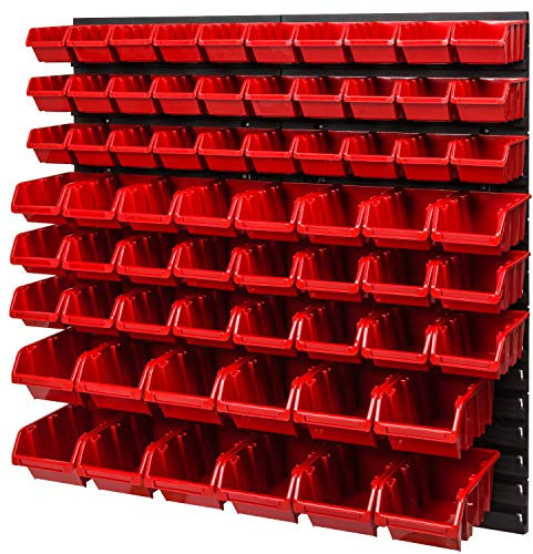 PAFEN Lagersystem 780 x 772mm Stapelboxen Wandregal Sichtlagerkästen Schüttenregal 66 Boxen Rot