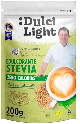 Dulcilight Natürliches Stevia Pulver Zucker-Ersatztoff 200g - Zuckerersatz Ohne Kalorien Vegan Keto Glutenfrei Nicht-GMO Pflegen Sie Ihre Zähne Kein Bitterer Nachgeschmack