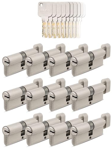 GERCAR Pro 12 cilindros 35/35 con cierre uniforme, juego de 12 cilindros de cierre con pomo y 60 llaves, 70 mm, cerradura de puerta de 70 mm, cilindro de 12 cilindros - Longitud: 70 mm, A: 35 B: 35 -