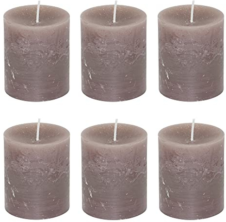 Stumpljus Rustic set om 6 – blockljus, ljus, ljus, adventskrans, advent – inget sot – brinntid: 30 timmar. - många färger – 7 x 8 cm (taupe)