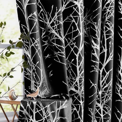 Fmfunctex Black Blackout Thermal Eyelet Curtains for Bedroom 52 x 90 Drop