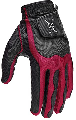 Handy Picks Men’s Golf Gloves, Premium Japanese Synthetic Leather, Stretch Fit, Enhanced Durability n Breathability (Black n Red, Large)