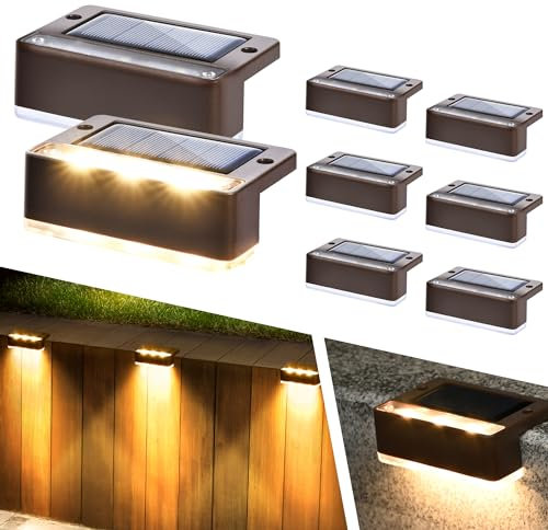 Solpex Solarlampen für außen, 8 Stück, warmweiß Treppenlicht, wasserdicht Solarleuchten, LED-Beleuchtung für Außentreppe, Stufen, Zaun, Garten, Hof, Terrasse, Dachrinne, Weg, Dekoration (Braun)