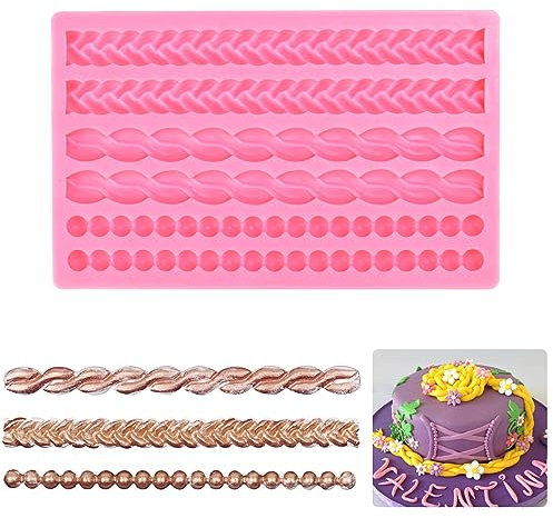 DTYGUIXE Barock Fondant Silikonform für Kuchen DIY - 3D Strickseil Perlen Form zum Dekorieren von Kuchen, Schokolade oder Süßwaren (Rosa)