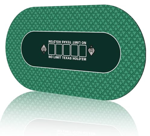 FURUISEN Uppgraderad vattentät pokermatta 180 x 90 cm, 8 spelare bärbar gummi Texas Hold'em Poker bordsskiva layout med bärväska för att spela kort, pokerspel, blackjack, kasino (180 x 90 cm - oval