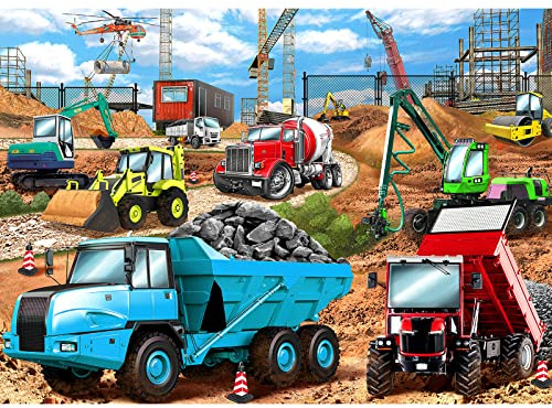HUADADA Kinderpuzzle, Puzzle 100 Teile, 100 Teile Puzzles für Kinder ab 6 Jahren, Clevere Rätsel, Geschenk für Kinder, Klassische Puzzles, Puzzle mit Baufahrzeuge-Motiv